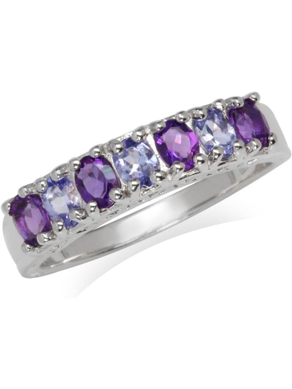 Elegant Oval Gemstone Journey Ring in White/Yellow Gold Plated 925 Sterling